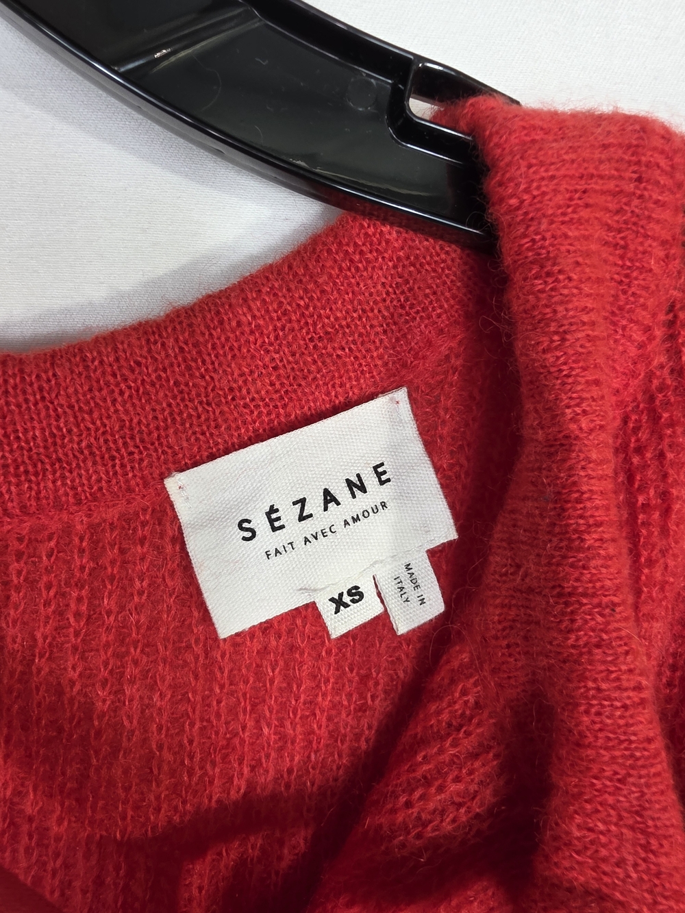 Sezane Red Tie-Neck Scoop Sweater with front Neck Tie - Picture 7 of 12